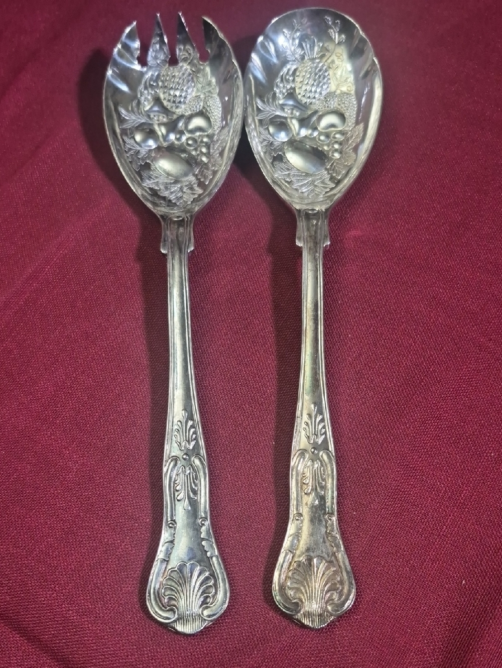 FB Rogers Italy Vintage Silver Plate Berry Style Serving Spoon and Fork Set